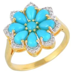 Unknown Turquoise Ring With Diamond In 14k Gold