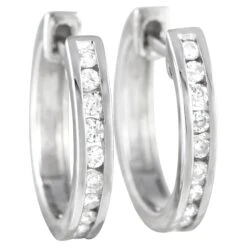 Lb Exclusive 14k White Gold 0.25 Carat Diamond Channel-Set Hoop Earrings