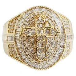 1.07 Carat Natural Diamond 14 Karat Yellow Gold Cross Ring