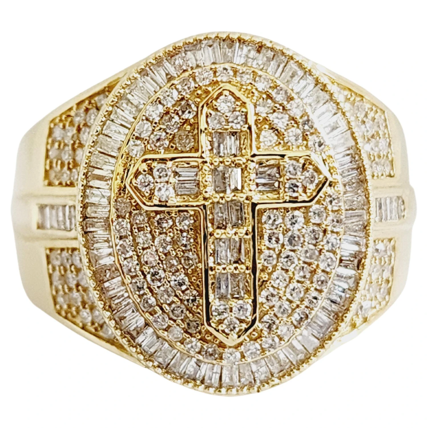 1.07 Carat Natural Diamond 14 Karat Yellow Gold Cross Ring 3 1.07 Carat Natural Diamond 14 Karat Yellow Gold Cross Ring