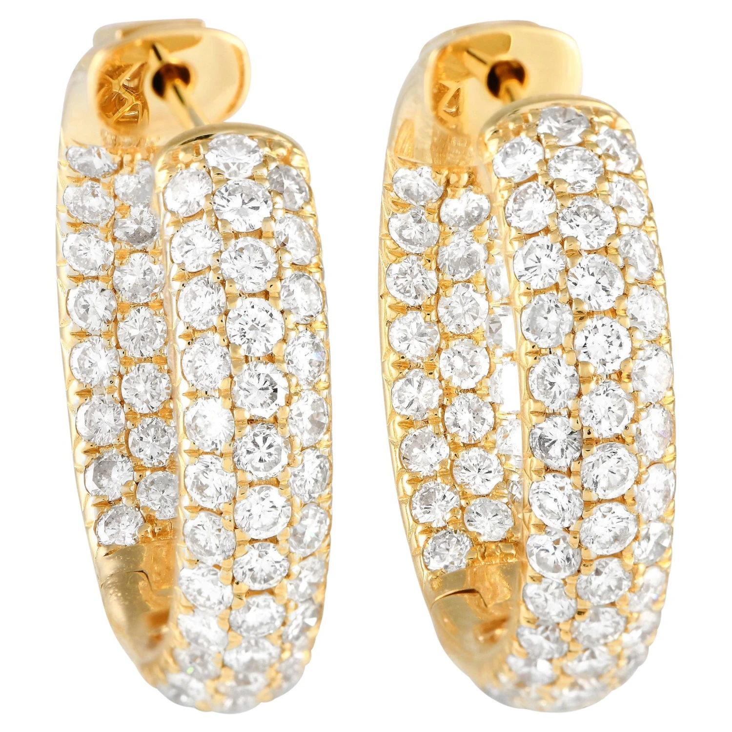 LB Exclusive 18K Yellow Gold 3.05ct Diamond Inside-Out Hoop Earrings 3 LB Exclusive 18K Yellow Gold 3.05ct Diamond Inside-Out Hoop Earrings