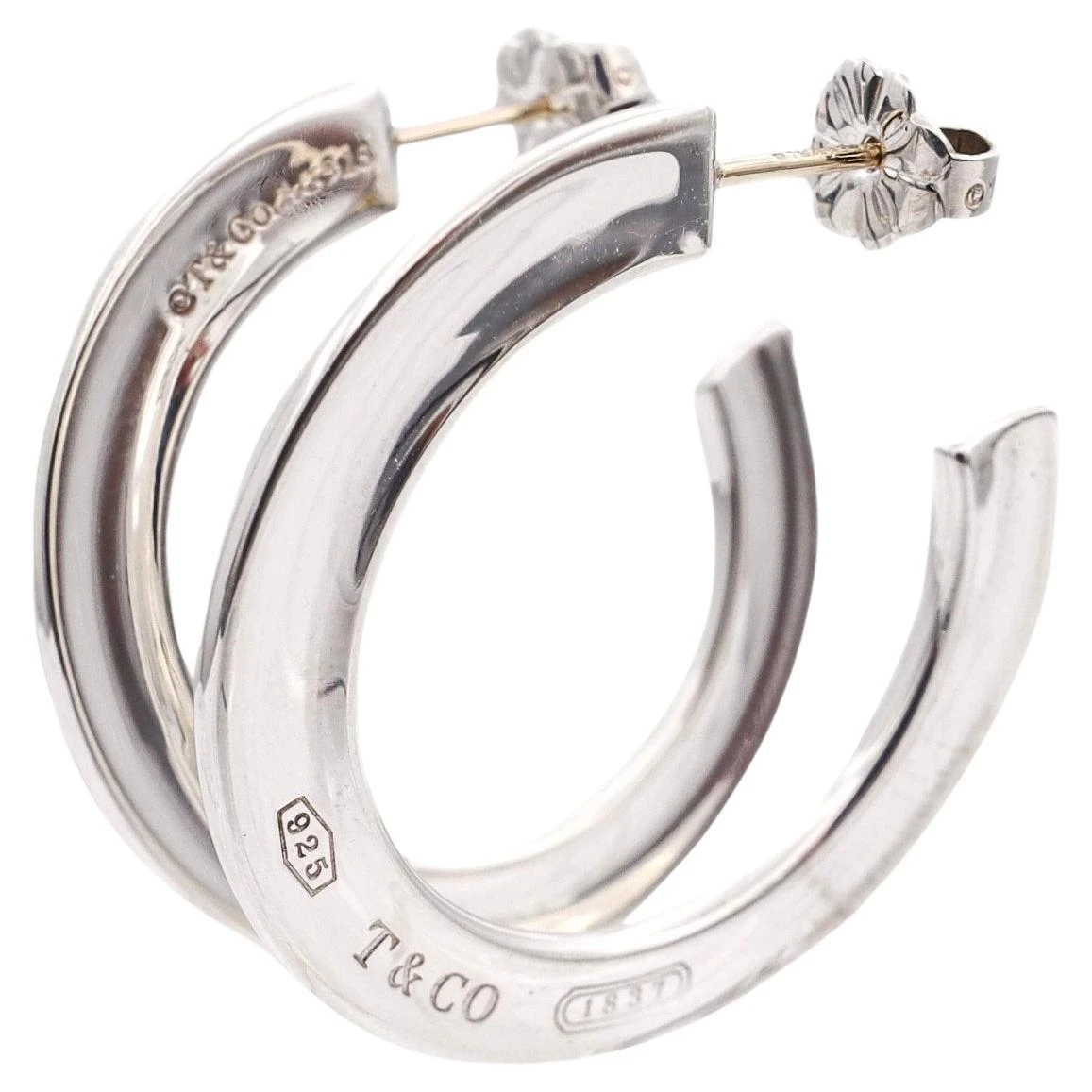 Tiffany & Co. Sterling Silver Large 1837 Flat Hoop Earrings Medium 3 Tiffany & Co. Sterling Silver Large 1837 Flat Hoop Earrings Medium