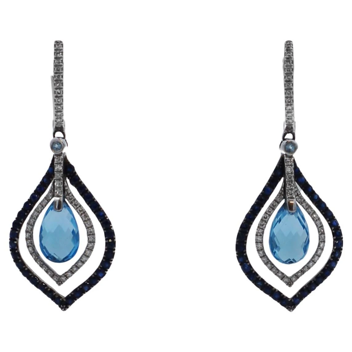 Effy 14k White Gold Blue Topaz, Sapphire, Diamond Drop Earrings 3 Effy 14k White Gold Blue Topaz, Sapphire, Diamond Drop Earrings