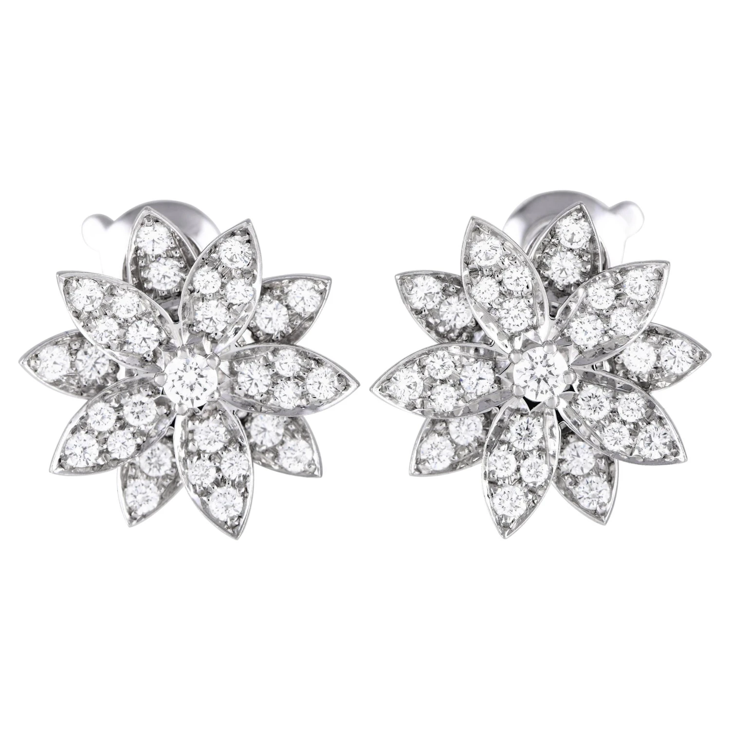 Van Cleef & Arpels Lotus 18k White Gold 0.93ct Diamond Small Model Earrings 3 Van Cleef & Arpels Lotus 18k White Gold 0.93ct Diamond Small Model Earrings