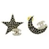 Chanel Super Rare Star Moon Black Crystal Cc Small Piercing Earrings