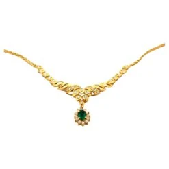 Unknown Colombian Emerald & Diamond Necklace In 18k Yellow Gold