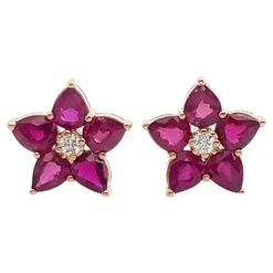 Unknown Ruby With Diamond Earrings Set In 18k Rose Gold Settings