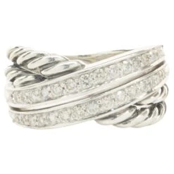 David Yurman Sterling Silver Diamond Cable Crossover Ring