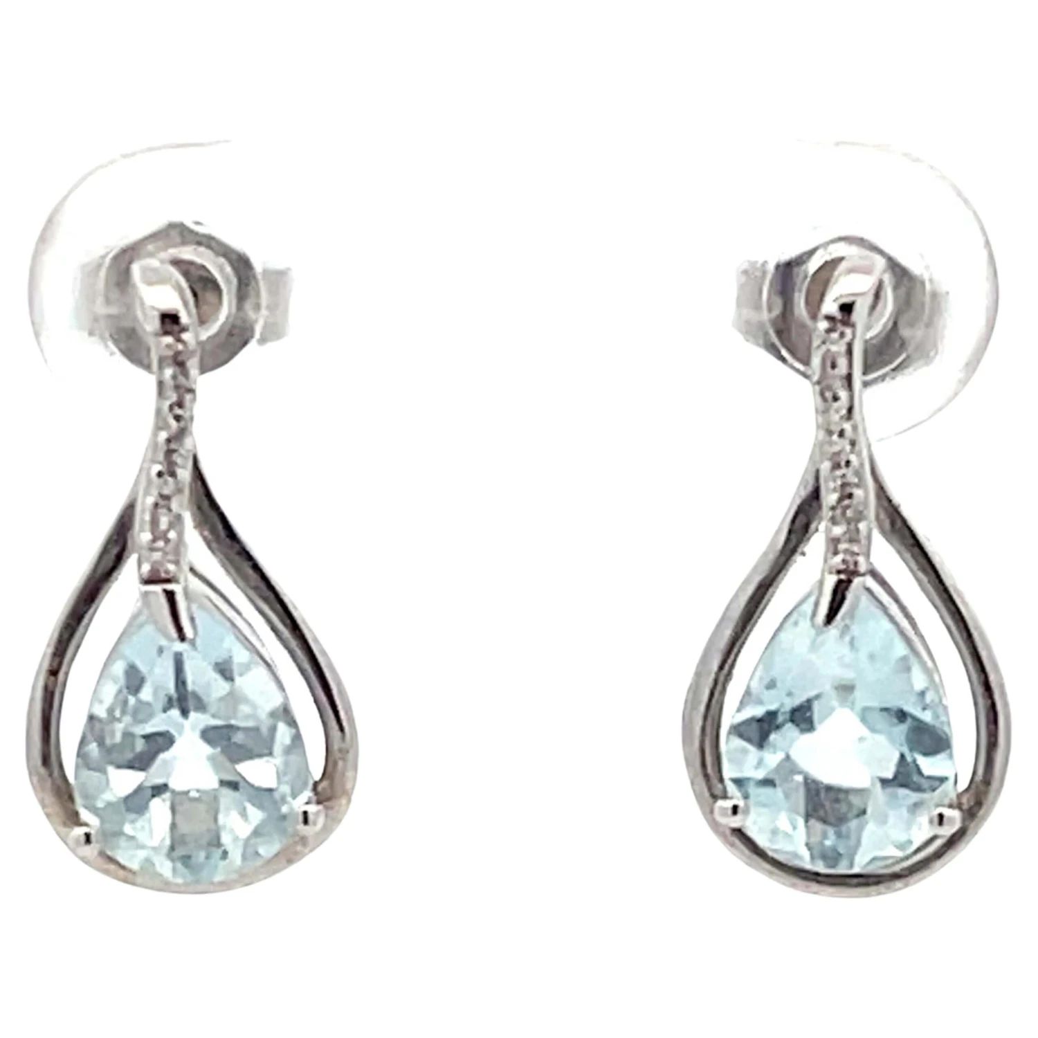 Unknown Pear Shaped Aquamarine And Diamond Drop Earrings In 14k White Gold 3 Unknown Pear Shaped Aquamarine And Diamond Drop Earrings In 14k White Gold