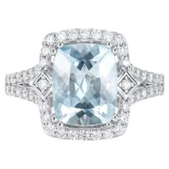 2.72 Carat Aquamarine Elegant Ring In 18 Karat White Gold With White Diamond