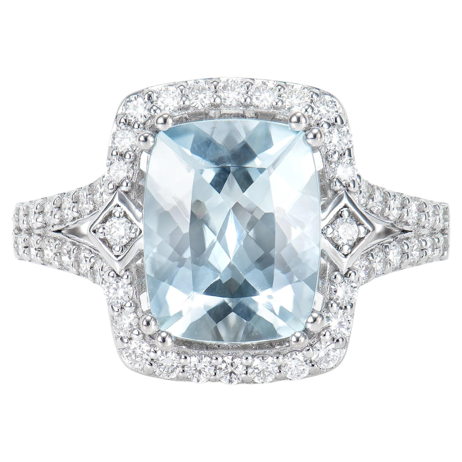2.72 Carat Aquamarine Elegant Ring In 18 Karat White Gold With White Diamond 3 2.72 Carat Aquamarine Elegant Ring In 18 Karat White Gold With White Diamond