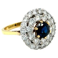 Unknown Round Brilliant Blue Sapphire And Diamond Ring In 18K Yellow And White Gold