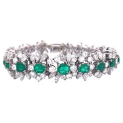Unknown Exquisite 18K White Gold Bracelet With Emeralds And Diamonds