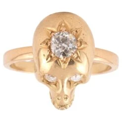 Unknown A Yellow Gold And Diamond Skull Ring