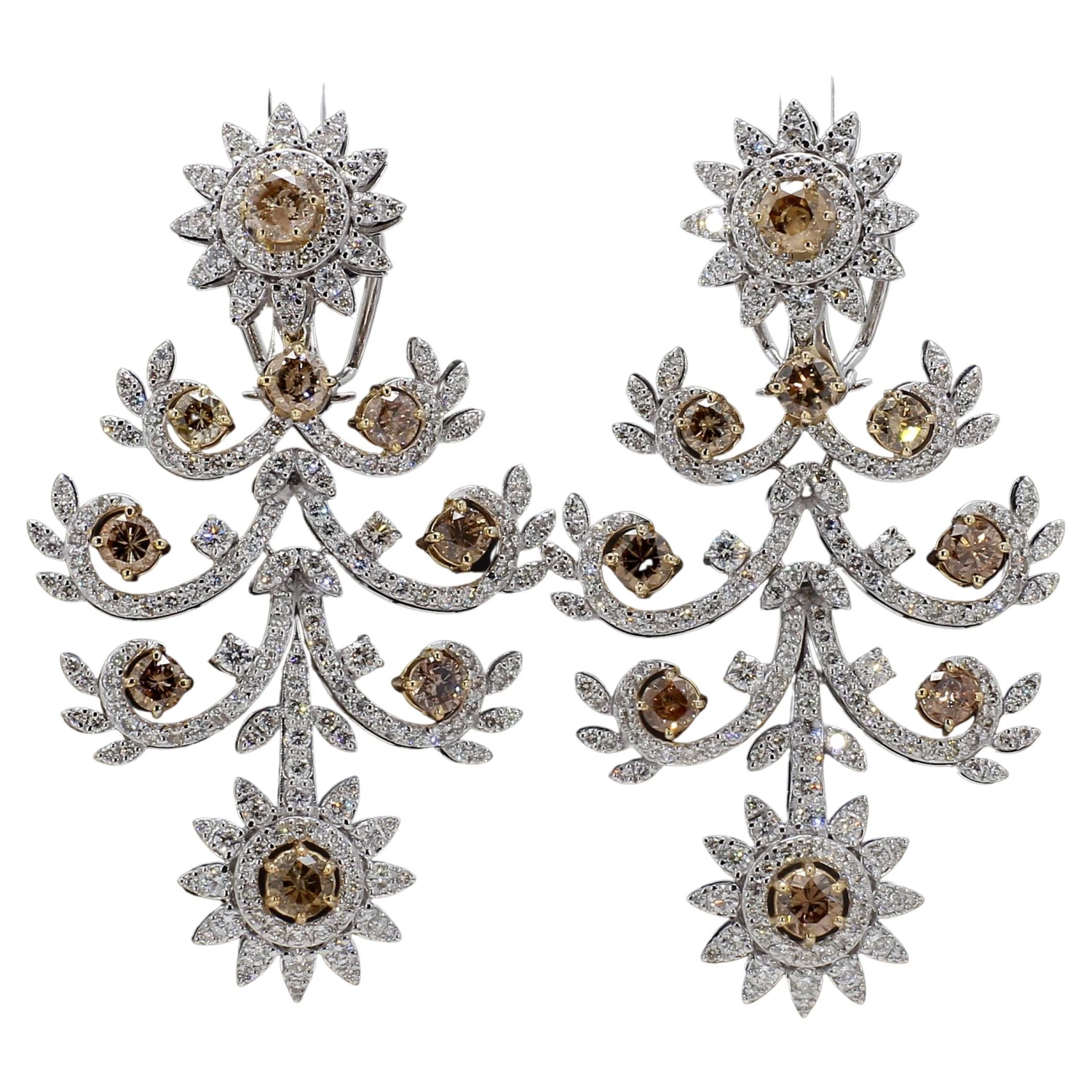 Champagne Diamond Chandelier White Gold Earrings 3 Champagne Diamond Chandelier White Gold Earrings