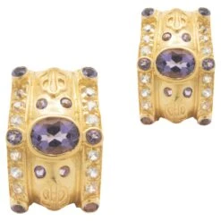 Unknown Gold Plated Sterling Silver Amethyst And White Topaz Earrings