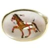 18K Reverse Crystal Mother Of Pearl Hand Painted Brown War Pony Ring
