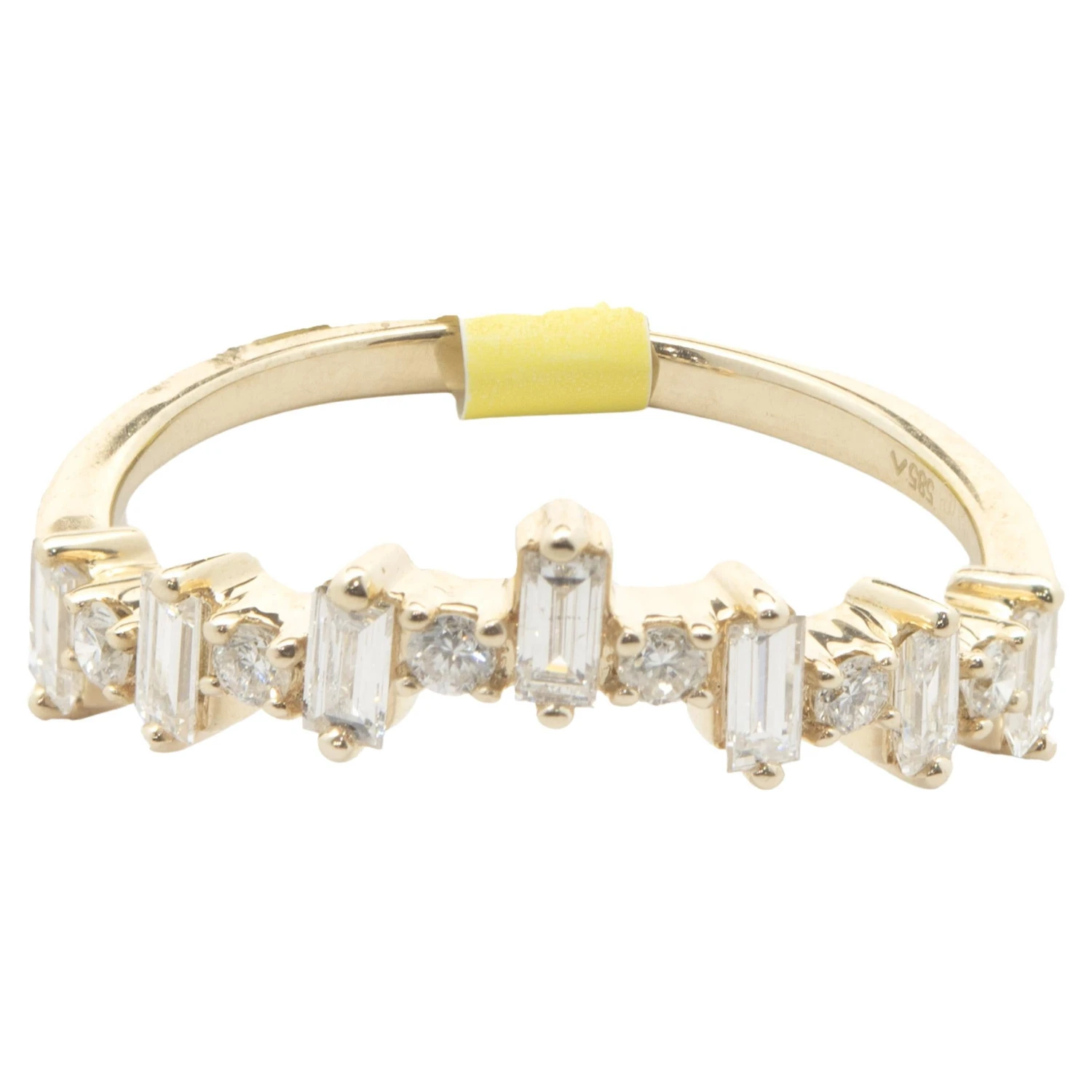 Unknown 14 Karat Yellow Gold Round And Baguette Cut Diamond Curve Band 3 Unknown 14 Karat Yellow Gold Round And Baguette Cut Diamond Curve Band