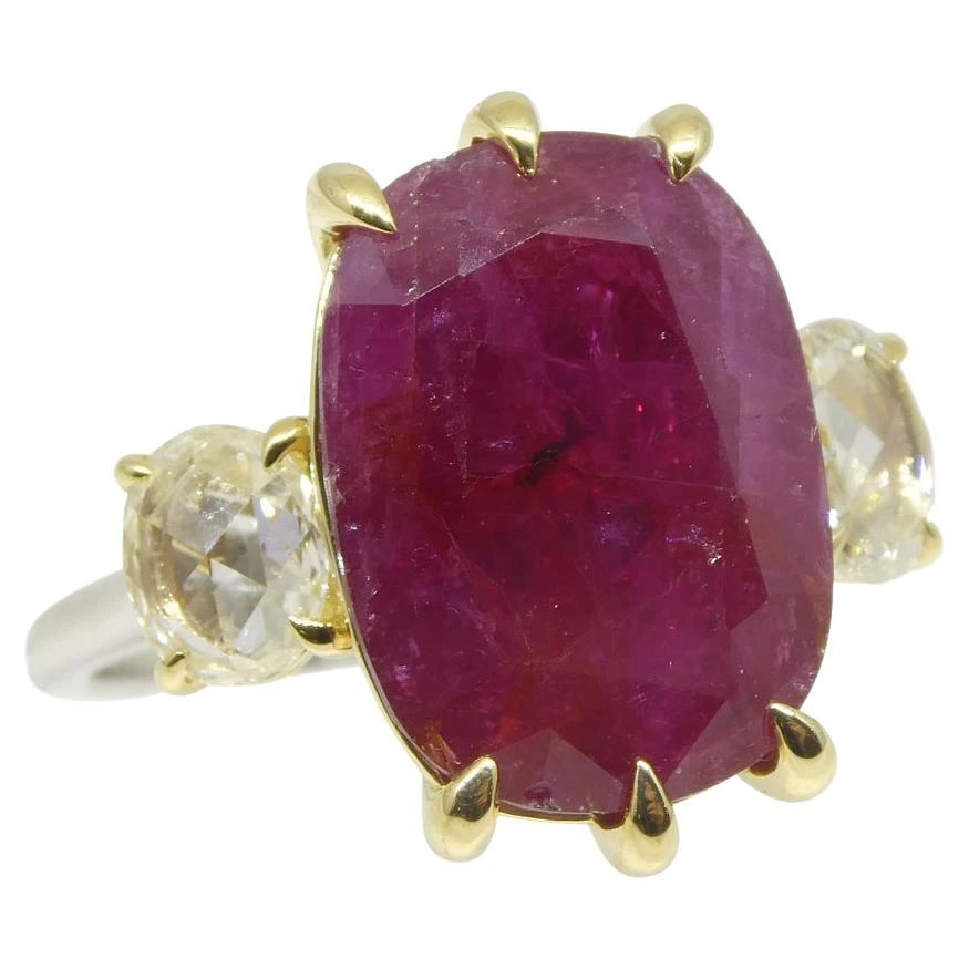 10.94ct Red Ruby, Diamond Three Stone Engagement Ring Set In 18k Two Tone Gold 3 10.94ct Red Ruby, Diamond Three Stone Engagement Ring Set In 18k Two Tone Gold