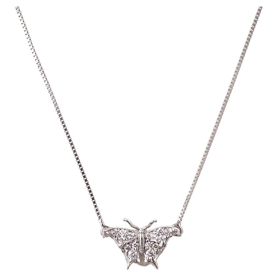 Small Butterfly Diamond Necklace Front View White Gold 3 Small Butterfly Diamond Necklace Front View White Gold