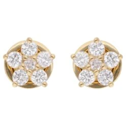 1/2 Carat SI Clarity HI Color Diamond Flower Stud Earrings 18 Karat Yellow Gold