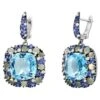 Blue Sapphire Topaz Chalcedony Diamond White 18k Gold Dangle Earrings For Her