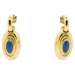 Unknown 18 Kt Yellow Gold And Blue Agate Earrings