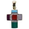 Asch Grossbardt Inlay Malachite Turquoise Coral Diamond Cross Pendant