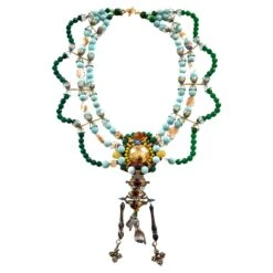 Multi-Strand Embellished Jade, Amazonite Gemstone And Swarovski Crystal Necklace