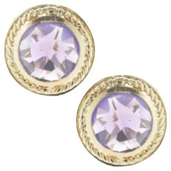 Unknown 14 Karat Yellow Gold Amethyst Disc Earrings