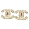 Chanel Brand New Light Gold CC Pink Plaid Pearl Large Clip On Earrings