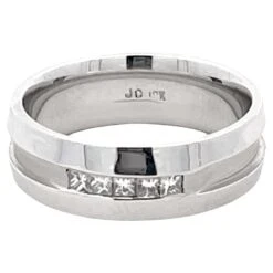 Unknown Mens 5 Princess Cut Diamond Satin Finish Center Band Ring In 18k White Gold