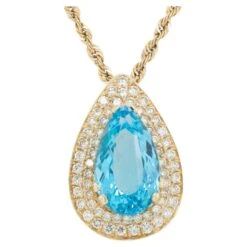 Unknown Important Blue Topaz Pendant 22 Carats With Diamonds