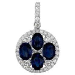 Gia Certified Ej 2.21 Carat Oval Sapphire White Gold Circle Diamond Pendant