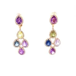 18 Karat Rose Gold Diamond Multi-Coloured Sapphire Drop Earrings -Mode Bijouterie Magasin jr0007 2022 03 15 11 12 40 master