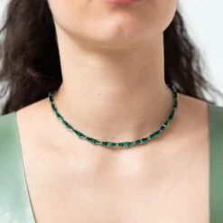The Emerald Custom Cut Baguette Choker, 18kt Gold -Mode Bijouterie Magasin leblanc jewellery green emerald choker master