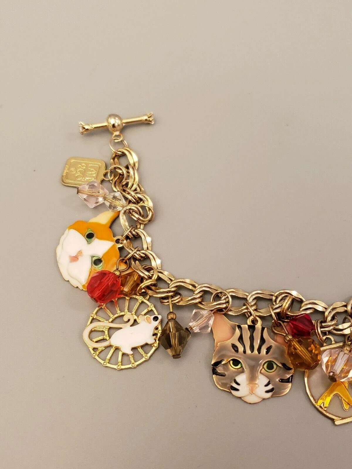 Lunch At The Ritz Signed Multi Charm Cats Mouse And Bird In Gilt Cage Bracelet 6 Lunch At The Ritz Signed Multi Charm Cats Mouse And Bird In Gilt Cage Bracelet – Image 4