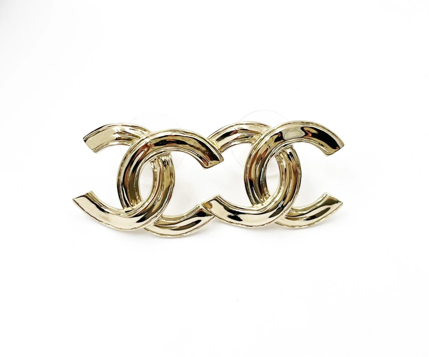 Chanel Brand New Light Gold Textured CC Large Piercing Earrings 4 Chanel Brand New Light Gold Textured CC Large Piercing Earrings – Image 2