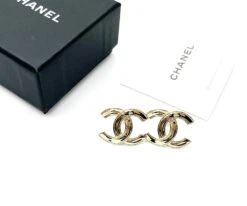 Chanel Brand New Light Gold Textured CC Large Piercing Earrings 9 Chanel Brand New Light Gold Textured CC Large Piercing Earrings -Mode Bijouterie Magasin lt gd cc texture lg piercin 2 master