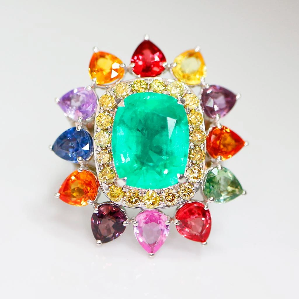 *Sales* IGI 18k 8.70 Ctw Emerald &Sapphires Antique Art Deco Engagement Ring 4 *Sales* IGI 18k 8.70 Ctw Emerald &Sapphires Antique Art Deco Engagement Ring – Image 2