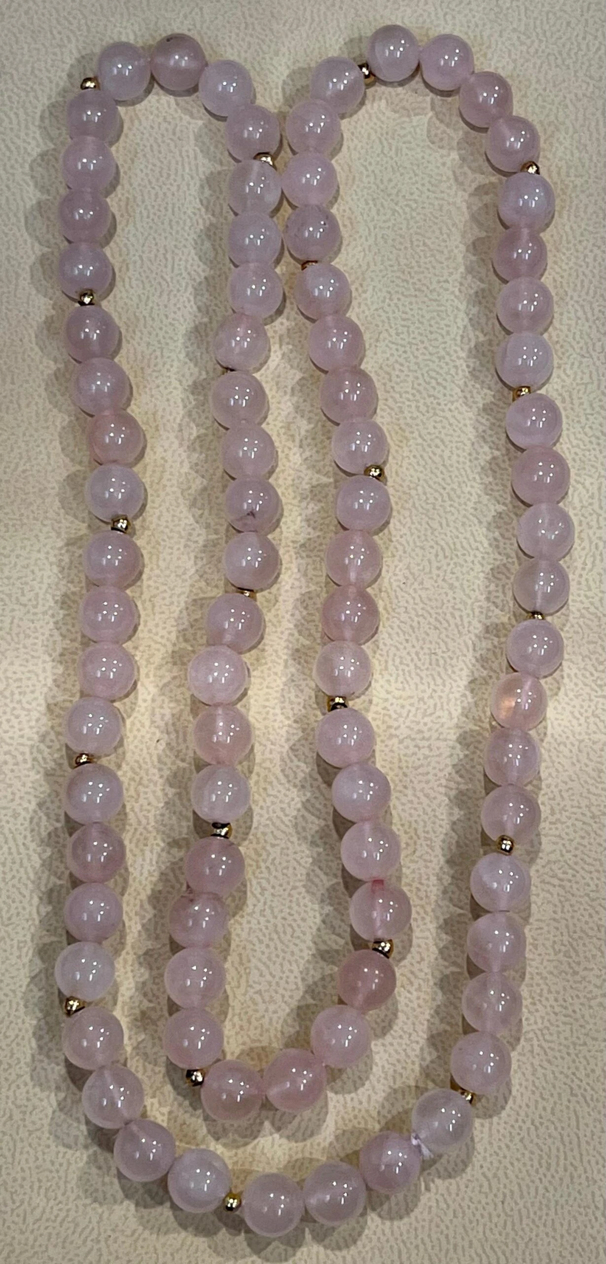 Unknown Grade A+ Rose Quartz Crystal Bead Necklace 8.5 Mm, With 14 K Gold Beads, Genuine 6 Unknown Grade A+ Rose Quartz Crystal Bead Necklace 8.5 Mm, With 14 K Gold Beads, Genuine – Image 4