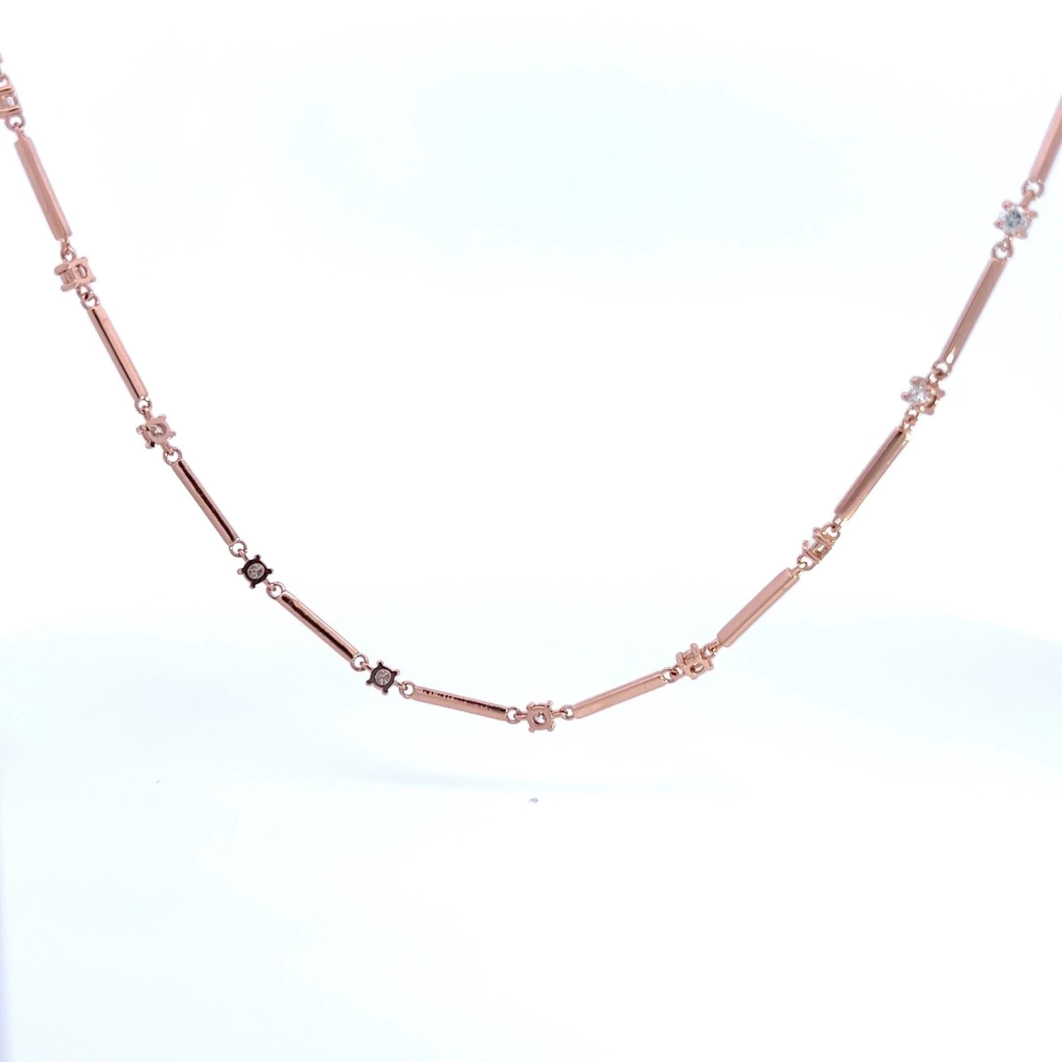 Unknown 14k Rose Gold Diamonds Necklace With 2.01 Natural Diamonds In A Gold-Bar Chain 9 Unknown 14k Rose Gold Diamonds Necklace With 2.01 Natural Diamonds In A Gold-Bar Chain – Image 7