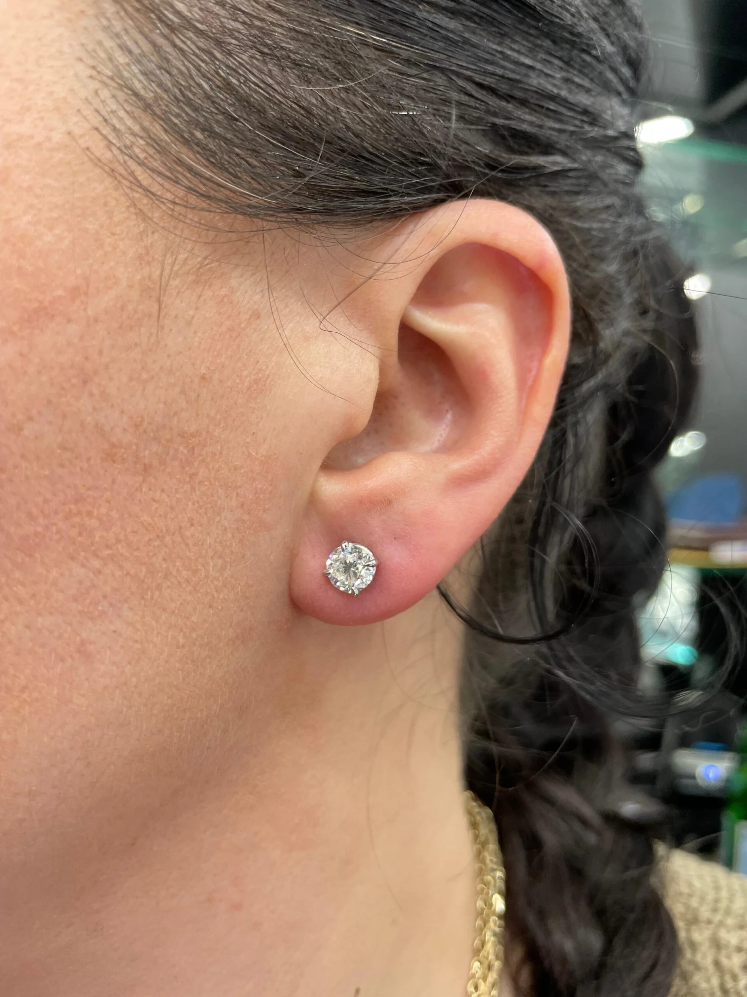 Diamond Stud Earrings 2.01 Carats K I2 14 Karat White Gold Basket Setting 11 Diamond Stud Earrings 2.01 Carats K I2 14 Karat White Gold Basket Setting – Image 9