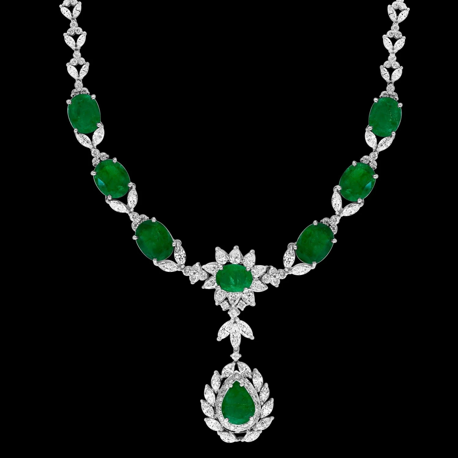 Unknown GIA Certified 56 Ct Zambian Emerald & 38 Ct Diamond Fringe Necklace 18KWG Bridal 18 Unknown GIA Certified 56 Ct Zambian Emerald & 38 Ct Diamond Fringe Necklace 18KWG Bridal – Image 16