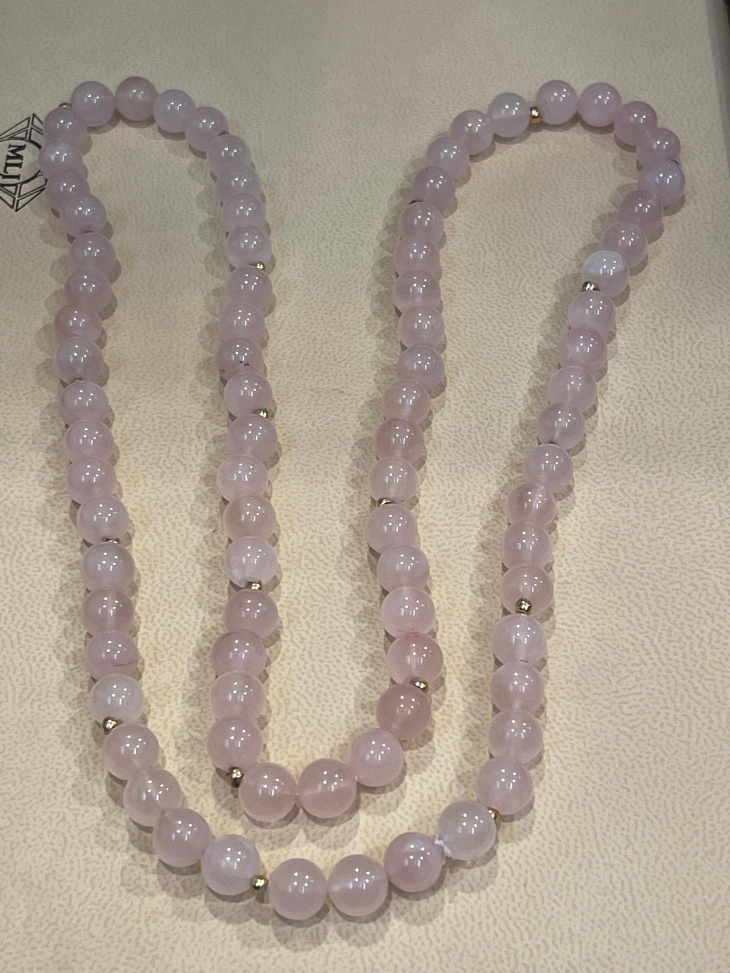 Unknown Grade A+ Rose Quartz Crystal Bead Necklace 8.5 Mm, With 14 K Gold Beads, Genuine 7 Unknown Grade A+ Rose Quartz Crystal Bead Necklace 8.5 Mm, With 14 K Gold Beads, Genuine – Image 5