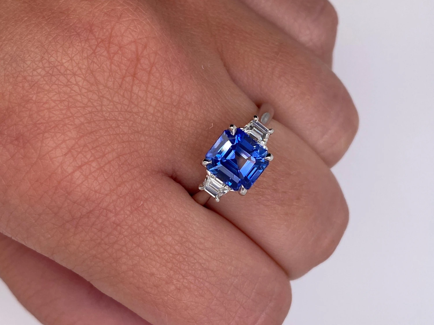 3.18 Carat Emerald Cut Blue Sapphire And Diamond Ring 7 3.18 Carat Emerald Cut Blue Sapphire And Diamond Ring – Image 5