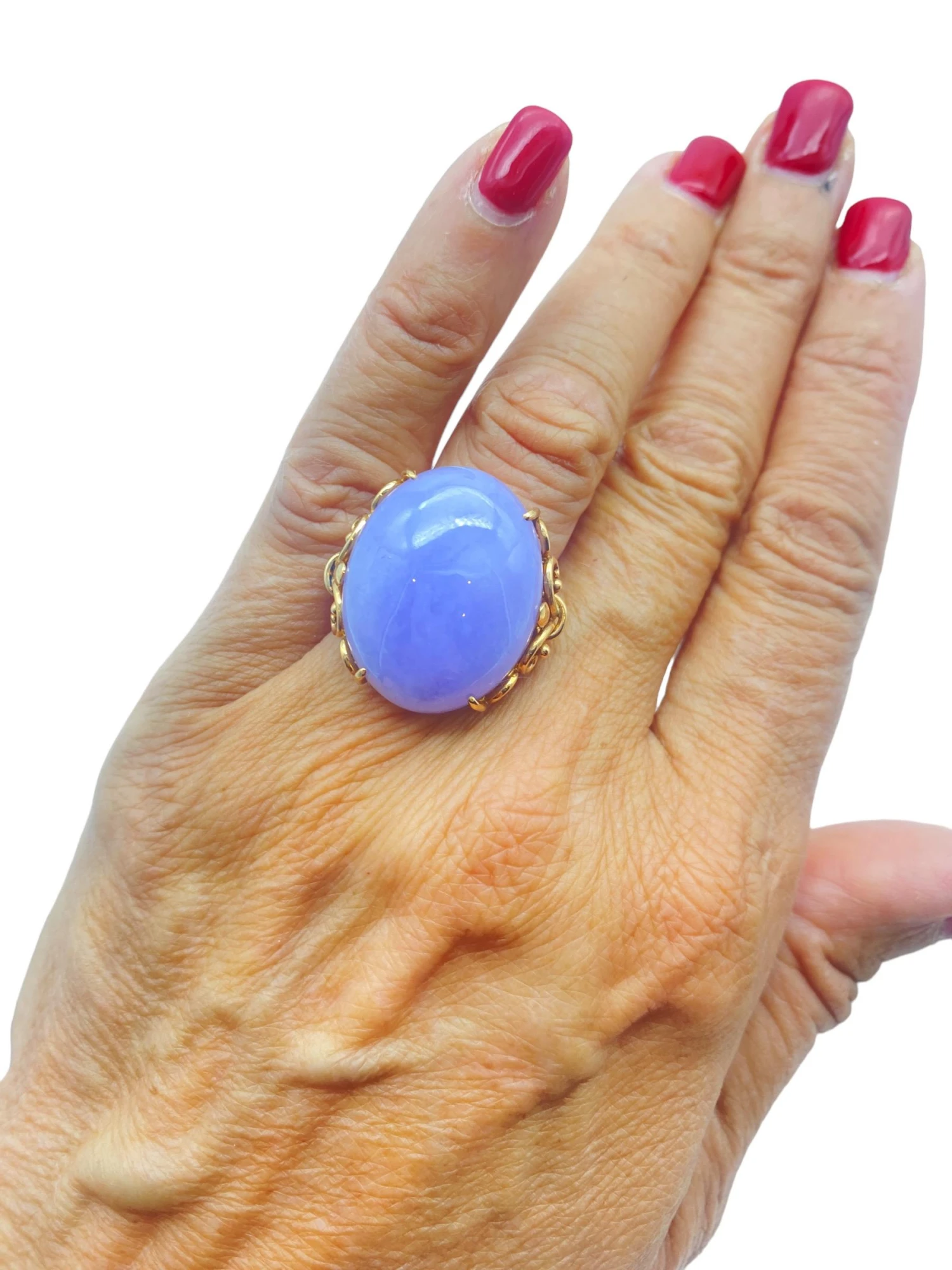 Unknown 14k Lavender Jade Natural Filigree Yellow Gold Ring 4 Unknown 14k Lavender Jade Natural Filigree Yellow Gold Ring – Image 2