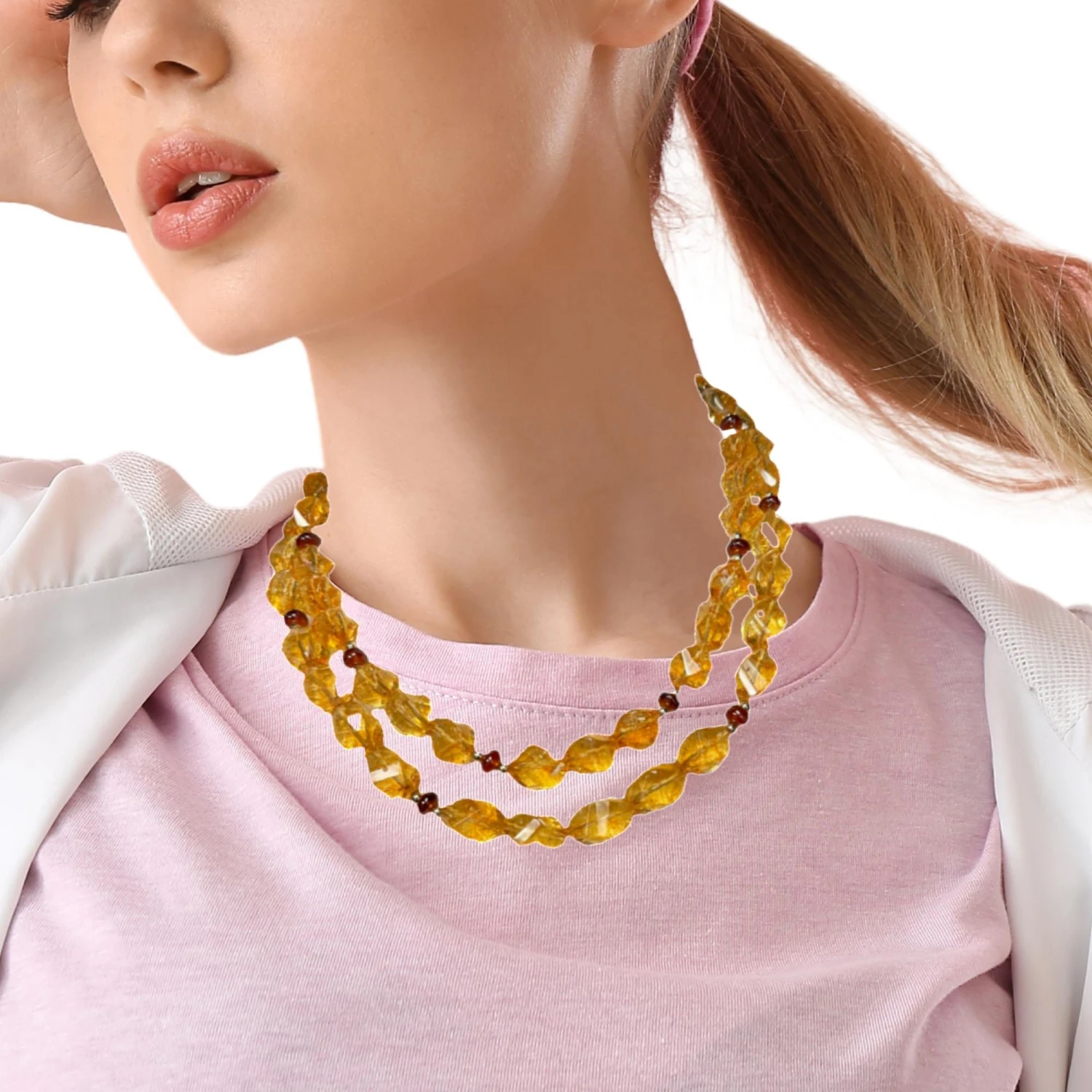 Faceted Citrine Nugget Beaded Necklace With Garnets And Yellow Gold 11 Faceted Citrine Nugget Beaded Necklace With Garnets And Yellow Gold – Image 9