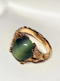 Nephrite Jade Gold Ring Green Cats Eye Effect Chatoyancy Engagement Ring -Mode Bijouterie Magasin nephrite gold ring gabilo 180415 18 master