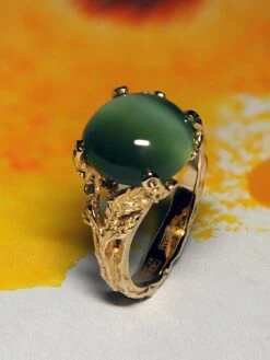 Nephrite Jade Gold Ring Green Cats Eye Effect Chatoyancy Engagement Ring -Mode Bijouterie Magasin nephrite gold ring gabilo 180415 19 master